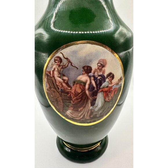Vintage French Limoge Green Porcelain Vase With Classical Renaissance Courting - Picture 3 of 10